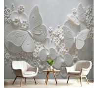 DACRWEKZ Papier peint photo Soie, Art la sculpture 3D Orchidée Phalaenopsis en trois dimensions, 400x280cm | Papier peint Soie de haute qualité, pour salon et chambre, papier peints effet 3D Blanc