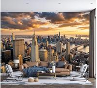 DACRWEKZ Papier Peint Photographie aérienne de la ville Panoramique 3D Complexe immobilier de Manhattan Papier Peint Brun doré Murale Salon Chambre à Coucher Maison Décoration Intérieure 450x315cm