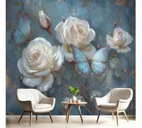 DACRWEKZ Papier Peint Plantes rétro Papillon rose Tapisserie Mural Fresque, Poster Geant Mural, Pour Salon Chambre Fond Tv Style Déco400x280cm