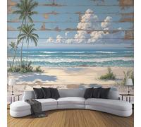DACRWEKZ Papier Peint Promenade en bois sur la plage Style rétro Soie - 250 x 175 cm Papier Peint Salon Chambre Salle À Manger Chambre D'Enfant Papiers Peints Décoration Murale - Montagne Végétale