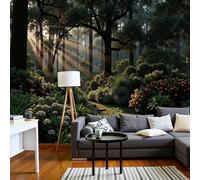 DACRWEKZ Papier Peint Soie Brise tranquille de la forêt 400x280cm Fleurs, soleil, arbres Papier Peint Panoramique 3D, Tapisserie Poster Mural Vert foncé pour Salon Chambre D'enfants Décoration Murale