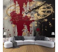 DACRWEKZ Papier Peint Soie Cadran d'horloge abstrait 350x256cm Papier Peint Panoramique Style d'art sombre Tableaux Décoration Murale pour Salon, Chambre, Décor Fond TV - rouge