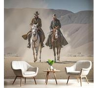 DACRWEKZ Papier Peint Soie Cowboy à cheval, Papier Peint Panoramique Jaune Style photographique réaliste pour Salon Chambre Bureau Couloir, Décoration Murale, 400x280cm