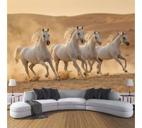 DACRWEKZ Papier Peint Soie Désert du Cheval Blanc, Papier Peint Panoramique Jaune Animaux sauvages pour Salon Chambre Bureau Couloir, Décoration Murale, 350x256cm