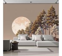 DACRWEKZ Papier Peint Soie Dessin Au Trait De Forêt Pleine Lune Dans La Forêt De Pins 250x175cm Papier Peint Panoramique Grandes Poster Mural Photo pour Salon, Chambre, Décor Fond TV Beige