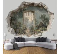 DACRWEKZ Papier Peint Soie Fleurs pour fenêtres en bois 450 x 315 cm Papier Peint Panoramique nostalgie romantique Tableaux Décoration Murale pour Salon, Chambre, Décor Fond TV - vert clair