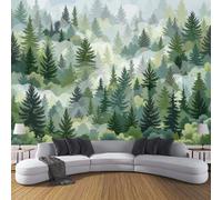 DACRWEKZ Papier peint Soie Illustration de forêt de pins 300x210cm Décoration Murale Poster Tableaux Muraux Tapisserie Panoramique Photo Panorama végétal Paysage Papiers peints Nature vert militaire