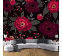 DACRWEKZ Papier peint soie Illustrations de fleurs Pivoine Trèfle 350 x 256 cm Tableaux Muraux Tapisserie Photo Décoration Murale Salon Chambre rose foncé