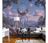 DACRWEKZ Papier Peint Soie Montagne de fleurs attrape-rêves, Papier Peint Panoramique Rose Paysage de rêve pour Salon Chambre Bureau Couloir, Décoration Murale, 400x280cm (L x H)