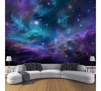 DACRWEKZ Papier Peint Soie Nébuleuse cosmique 300x210cm Papier Peint Panoramique Rêveur et mystérieux Tableaux Décoration Murale pour Salon, Chambre, Décor Fond TV - Violet