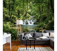DACRWEKZ Papier Peint Soie Panoramique Forêt tropicale humide, 350x256cm, Ruisseaux, cascades, arbres Mural Personnalisé, Vert, pour Salon Chambre restaurant Décoration Murale