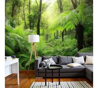 DACRWEKZ Papier Peint Soie Panoramique Forêt tropicale humide, 450x356cm, Fougères et arbres Mural Personnalisé, Vert, pour Salon Chambre restaurant Décoration Murale