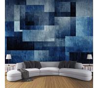 DACRWEKZ Papier Peint Soie Panoramique Géométrie abstraite, 300x210cm, Place Indigo Mural Personnalisé, bleu, pour Salon Chambre restaurant Décoration Murale