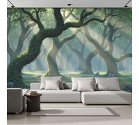 DACRWEKZ Papier Peint Soie Panoramique La lumière du soleil filtre à travers les feuilles, 200x140cm,Paysages de rêve Mural Personnalisé, vert, pour Salon Chambre restaurant Décoration Murale