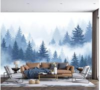 DACRWEKZ Papier Peint Soie Panoramique Minimalisme, 350x256cm, Les pins étaient enveloppés d'une fine brume. Mural Personnalisé, Bleu-gris, pour Salon Chambre restaurant Décoration Murale