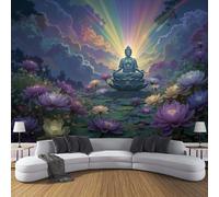 DACRWEKZ Papier Peint Soie Panoramique Thème religieux, 300x210cm, Lotus Rainbow Mural Personnalisé, Violet, pour Salon Chambre restaurant Décoration Murale