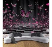 DACRWEKZ Papier Peint Soie Papillon Plaid Coeur 350 x 256 cm Papier Peint Panoramique Illustrations d'animaux Tableaux Décoration Murale pour Salon, Chambre, Décor Fond TV - rose