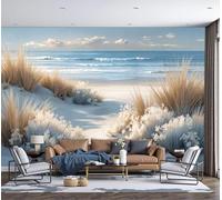 DACRWEKZ Papier Peint Soie Paysage côtier, Papier Peint Panoramique Plages, dunes, herbe, océan Beige pour Salon Chambre Bureau Couloir, Décoration Murale, 200x140cm