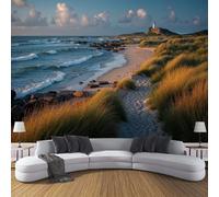 DACRWEKZ Papier peint Soie Plages et dunes 250x175cm Décoration Murale Poster Tableaux Muraux Tapisserie Panoramique Photo Paysages côtiers Paysage Papiers peints Nature jaune-vert