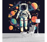 DACRWEKZ Papier Peint Soie Planète des astronautes, Papier Peint Panoramique couleur orange Thème spatial pour Salon Chambre Bureau Couloir, Décoration Murale, 350x256cm