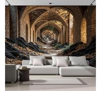 DACRWEKZ Papier Peint Soie Style Architectural Corridor Des Ruines 300x210cm Papier Peint Panoramique Grandes Poster Mural Photo pour Salon, Chambre, Décor Fond TV Jaune