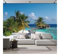 DACRWEKZ Papier Peint soie Style complexe hôtelier insulaire, Papier Peint Panoramique Promenade de Palm Tree Beach pour Salon Chambre, Déco Murale Maison, Décoration Photo Murale 350x256cm