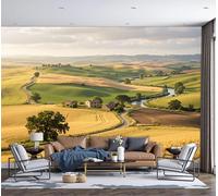 DACRWEKZ Papier Peint Soie Style pastoral européen, Papier Peint Panoramique Maisons de campagne et champs Jaune doré pour Salon Chambre Bureau Couloir, Décoration Murale, 200x140cm