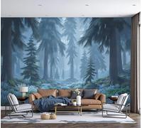 DACRWEKZ Paysages naturels Papier Peint Panoramique, Brume forestière Papier peint en soie, 400x280cm Tableaux Poster Décoration Murale,Bleu-vert