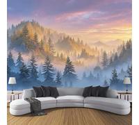 DACRWEKZ Peint Panoramique Forêt dans la brume, Papier Peint violet jaunâtre Motif Panorama de rêve, Tapisserie Panoramique Salon Canapé Fond, Décoration Murale Chambre, 300x210cm