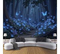 DACRWEKZ Peint Panoramique Lucioles bleues, Papier Peint bleu Motif Forêt des rêves, Tapisserie Panoramique Salon Canapé Fond, Décoration Murale Chambre, 250x175cm