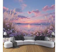 DACRWEKZ Peint Panoramique Parterres de fleurs et surface du lac, Papier Peint rose Motif Panorama de rêve, Tapisserie Panoramique Salon Canapé Fond, Décoration Murale Chambre, 400x280cm