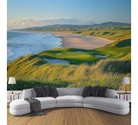 DACRWEKZ Peint Panoramique Paysages côtiers, Papier Peint vert Motif Parcours de golf de plage, Tapisserie Panoramique Salon Canapé Fond, Décoration Murale Chambre, 250 x 175 cm