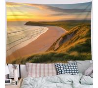 DACRWEKZ Plages et dunes Tapisserie jaune-vert - 150x200cm Paysages côtiers Maison Décoration Murale de Tapisseries pour la Décoration de Chambre à Coucher, Décorations Murales, Art Mural, Nappes