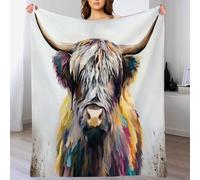 DACRWEKZ Portrait de bétail des Highlands Brun Couverture De Canapé Microfibre Ultra Douce Plaid Animaux Graffiti, pour Le Salon, La Chambre Et L’extérieur Toutes Saisons 220 x 240cm
