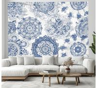 DACRWEKZ Tapisserie Art du mandala - bleu et blanc - motifs tribaux - Art mural - Pour chambre à coucher, salon - 70x100cm