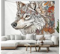 DACRWEKZ Tapisserie Art du mandala - brun - Loup - Art mural - Pour chambre à coucher, salon - 100x150cm