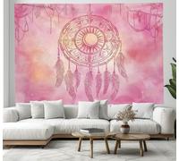 DACRWEKZ Tapisserie murale motif Attrape-rêves céleste 2,décoration Style nuit étoilée 1, pour chambre à coucher, vert, rose foncé 100x150cm