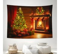 DACRWEKZ Tapisserie murale Sapin de Noël avec cheminée - rouge - 150x200cm - Style de Noël - pour la décoration de la maison, de la chambre à coucher