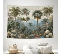DACRWEKZ Tapisserie Murale Style rétro français Tenture Murale Palmiers, fleurs, montagnes Couverture Murales Vert Tapisseries Decoration Murales pour Maison Salon Chambre,200 x 150cm