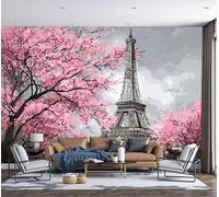 DACRWEKZ Tour Eiffel Cerisiers En Fleurs Papier Peint Panoramique Le Printemps À Paris Papier Peint Soie Raccord Poster Geant Mural 250x175cm pour Salon Chambre d'enfants restaurant Décoration Murale
