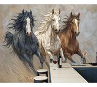 DACRWEKZ Trois chevaux au galop Papier Peint Décoratif, Illustrations d'animaux Papier Peint En Soie, Convient Pour Les Salons, Les Chambres, Salles Bains Murs Bureaux brun 400x280cm