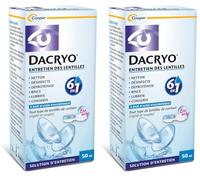 DACRYO- Solution d'entretien des lentilles 6 en 1 - Nettoie, désinfecte, déproténise, rince, lubrifie, conserve - Lentilles de contact - Acide Hyaluronique - Etui inclus - Flacon-Format voyage 50 ml