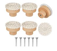 Dacvgog Lot de 6 boutons de commode ronds en rotin fait à la main en osier tissé et vis pour meubles bohèmes, beige
