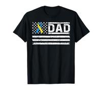 Dad Flag Blue Yellow Ribbon Down Syndrome Awareness T-Shirt
