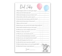 DAD JOKES Jeu de fête de révélation du sexe, jeux de questions pour fête prénatale - Lot de 25 - Jeu de blague amusant pour papa, éléphant rose ou bleu, questions amusantes, saupoudrer de bébé, douche