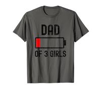 Dad of 3 Girls Funny Fathers Day Low Battery Tired for Daddy T-Shirt
