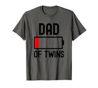 Dad of Twins Funny Fathers Day Low 1% Charged Battery Tired T-Shirt