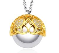 Dada Gioielli - Bola Grossesse - Cadeau Femme Enceinte et Nouvelle Maman - Collier Pendentif Cloche Appel des Anges avec Coeur Brillant, 110cm, Or Jaune, Bronze plaqué Or Jaune