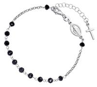 Dada Gioielli - Bracelet chapelet en argent 925 avec médaille Madonna Miraculeuse et croix et médaille de la Vierge Marie - Col rond pour homme et femme taille réglable (Pendentif Croix)