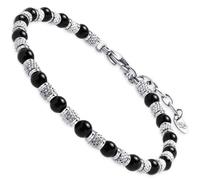 Dada Gioielli - Bracelet femme avec pierre naturelle véritable - Améthyste (Spiritualité), Agate (Protection), Amazonite (Optimisme), Sodalite (Communication) - Acier inoxydable, noir-agate-et-argent